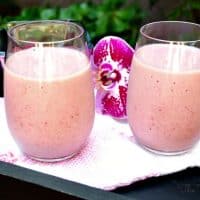 Peanut Butter Berry Smoothie in a clear glass
