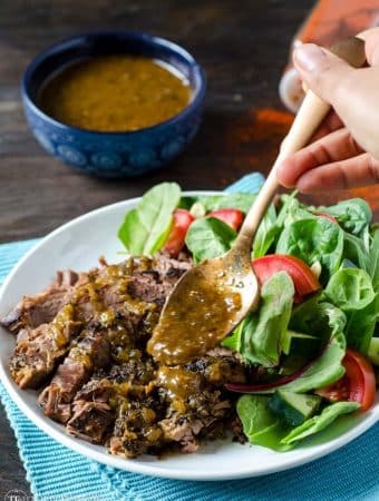 flank steak slow cooker recipe with green salad