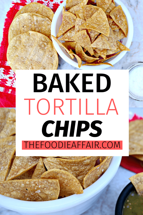 Homemade Baked Tortilla Chips are easy to make and a healthier alternative to fried chips. Use this baked tortilla chip technique for making tostada shells. #baked #healthy #appetizer #tortilla #chips #homemade #mexican #snackidea