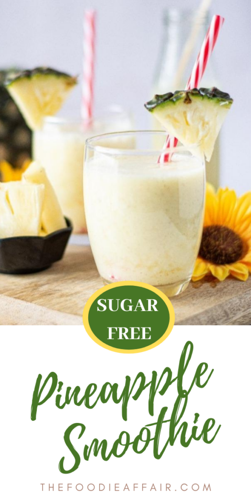 Creamy pineapple smoothie with sugar free protein powder. Tasty way to start the day! #smoothie #tropical