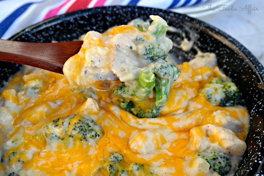 Chicken and Broccoli Casserole in a skillet