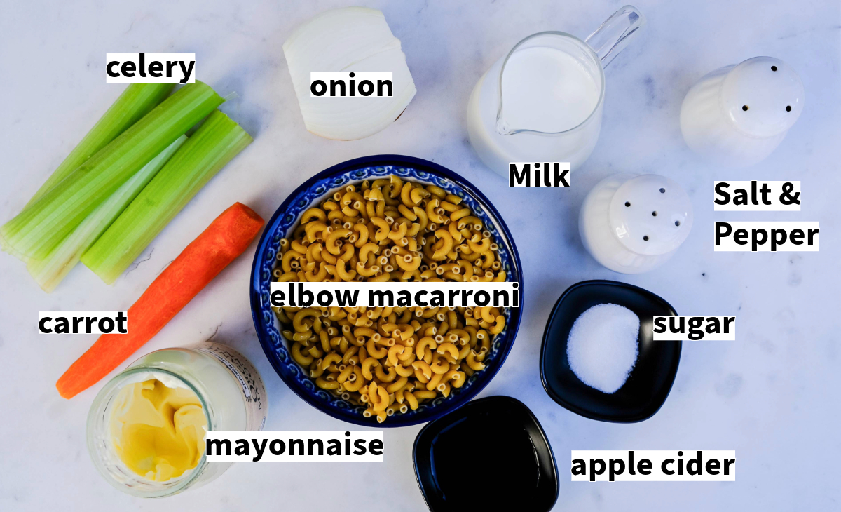 Ingredients to make Hawaiian pasta salad. 