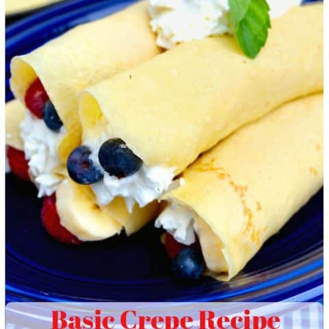This basic crepe recipe, a French-style pancake can be filled with sweet or savory ingredients for a breakfast or lunch meal.  Get creative with the fillings and turn your meal from ordinary to EXTRAordinary! #crepe #breakfast #brunch #easy #savory #sweet