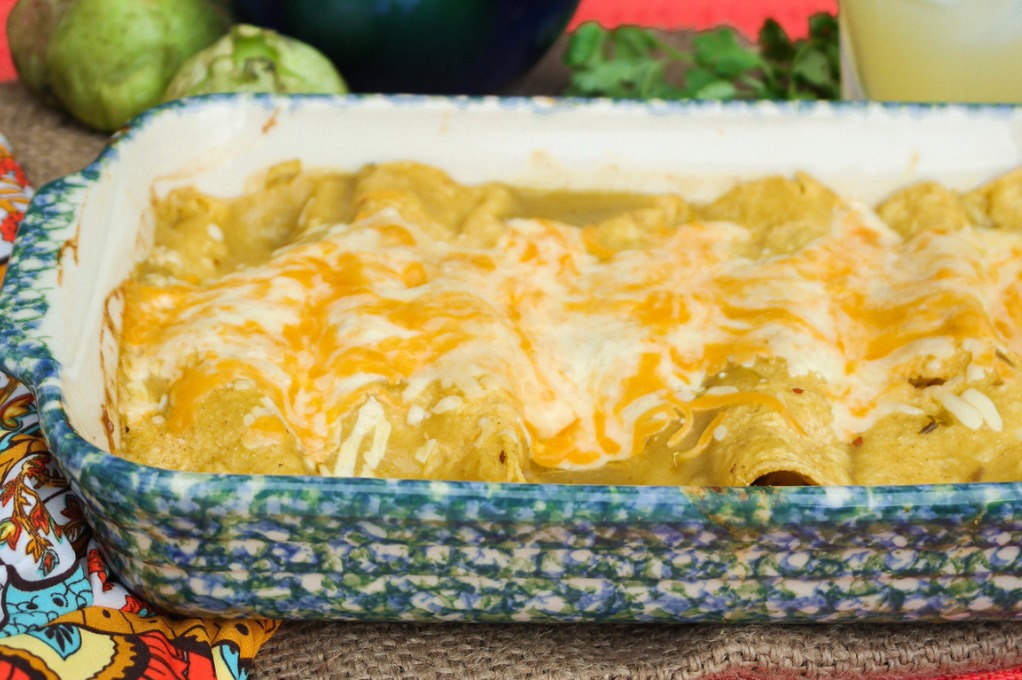 Casserole dish with enchiladas. 