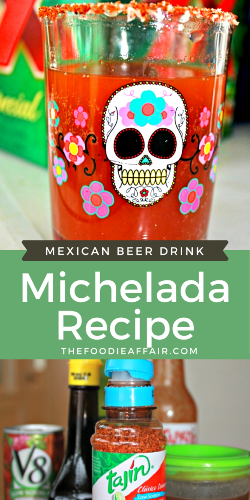 Homemade michelada Mexican beer drink is similar to a Bloody Mary, but with Mexican cervesa. #happyhour #Mexican #cocktail