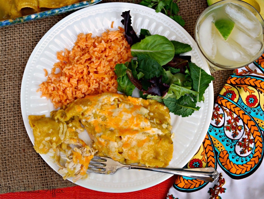 Spanish rice with salad and enchiladas