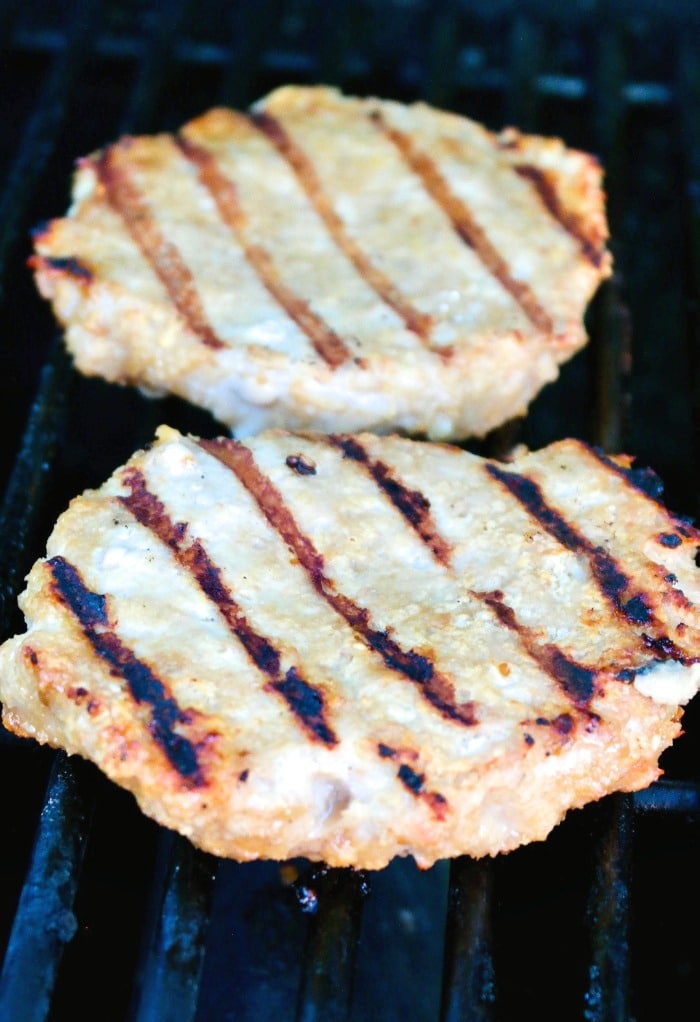 Grilled turkey burgers on a hot grate. 