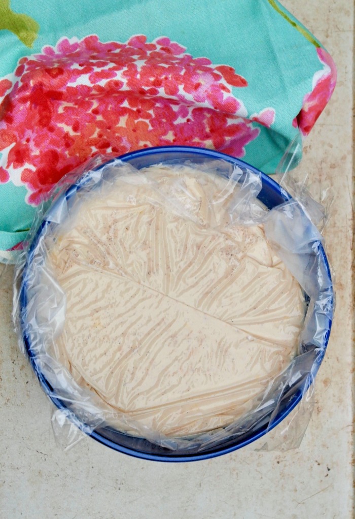 After the ice cream is made, it's placed in a bowl to cool for a couple of hours