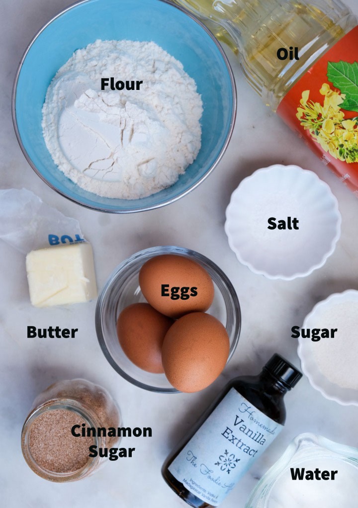 Ingredients to make churros with a cinnamon-sugar mix. 