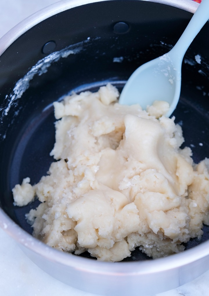 Pastry dough cooked in a medium size saucepan.