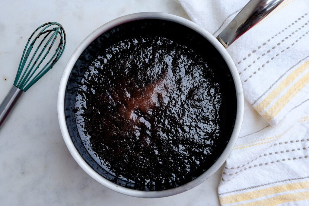 Cocoa mix with butter cooked to a boiling point in a saucepan. 