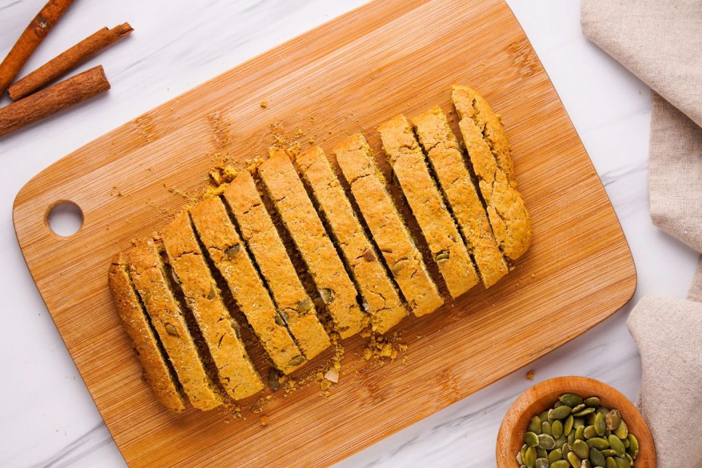 Sliced biscotti before baking for a second time. 