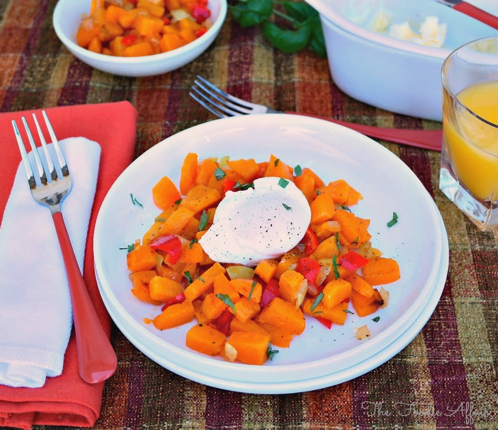 Basic Butternut Squash Hash with Poached Eggs