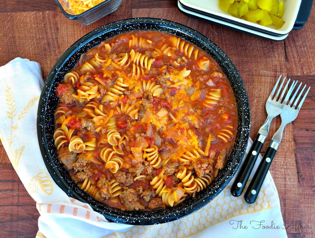 Cheeseburger Pasta Skillet meal will become a family favorite dish! Don't forget to add pickles - The Foodie Affair