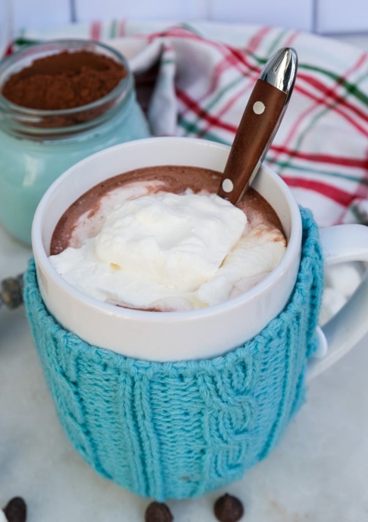 Hot cocoa topped with whipped cream.