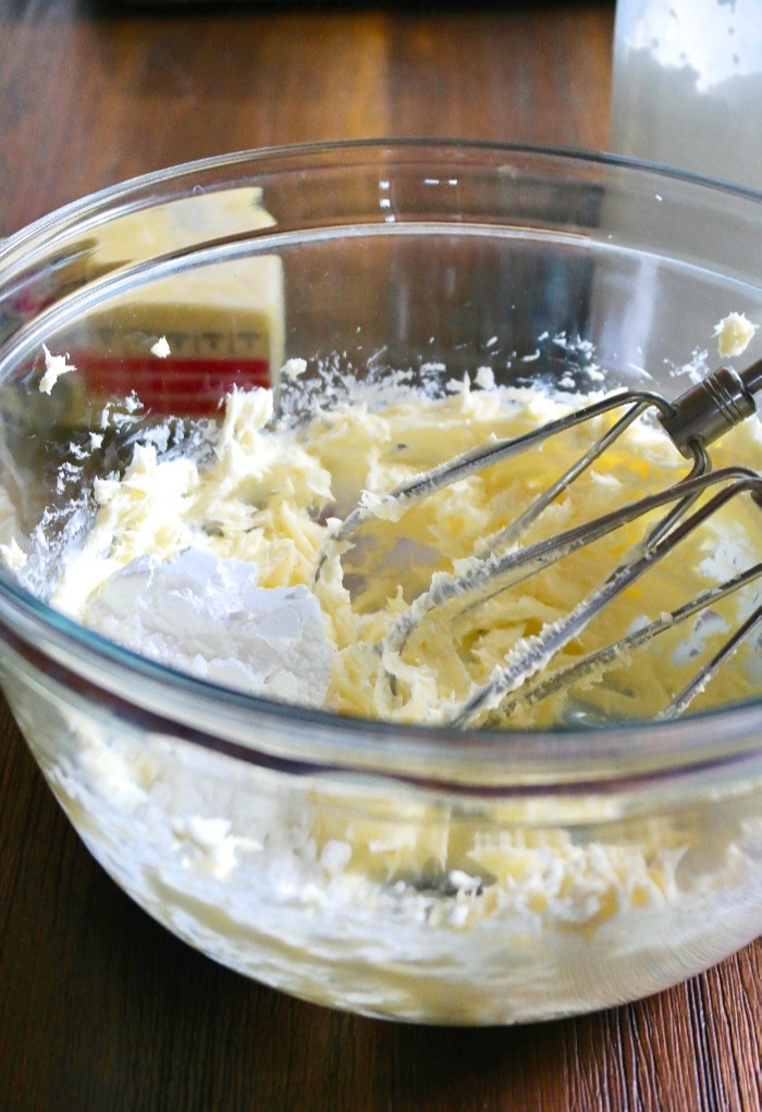 Butter and sugar ingredients for Mexican wedding cookie recipe