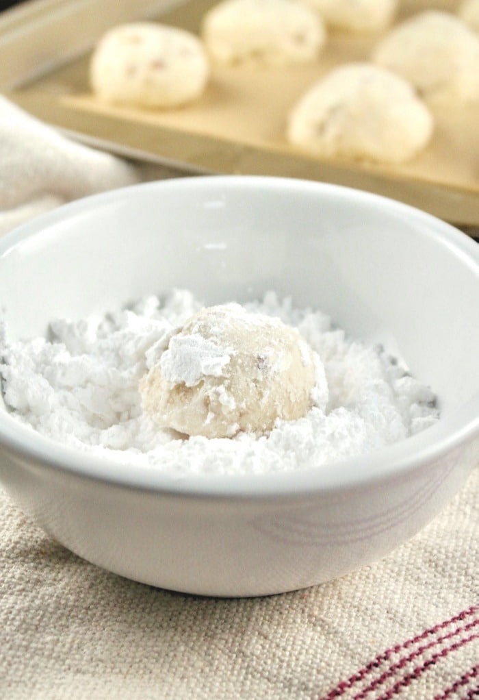 powdered sugar with cookie lightly coating it