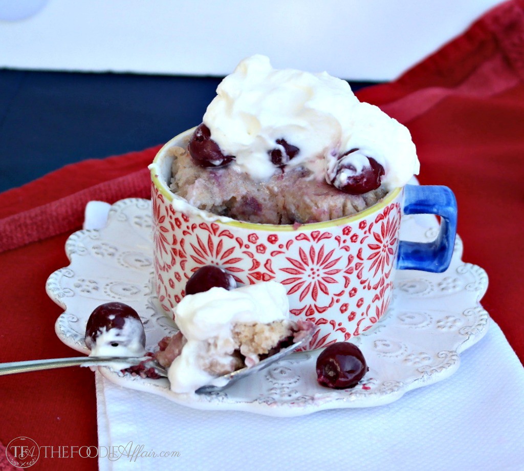 Cherry Almond Mug Cake - The Foodie Affair