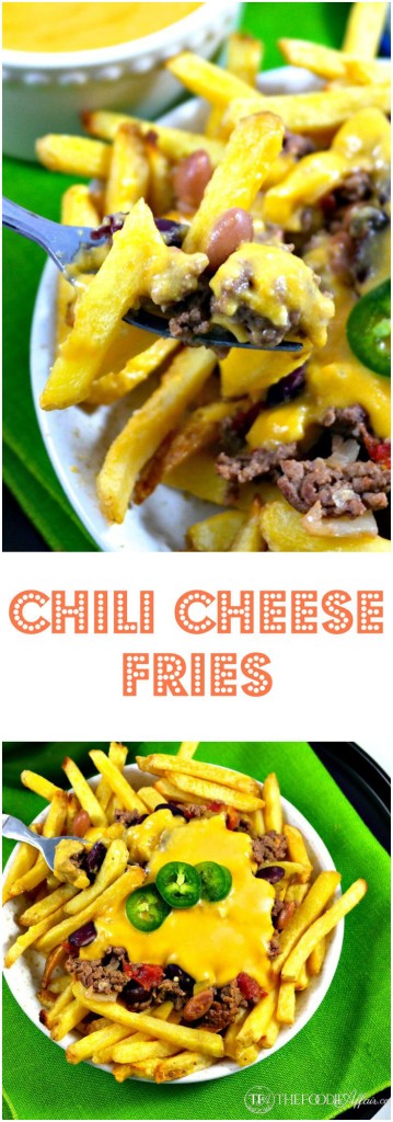 Piping hot fries layered with a hearty beer chili and homemade nacho sauce! These Chili Cheese Fries are hearty enough to be a full meal or eaten as an appetizer! The Foodie Affair