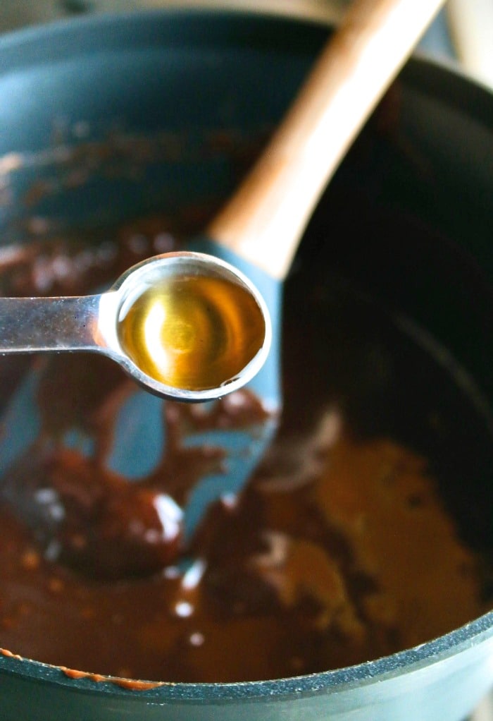 Chocolate ganache is ready for vanilla extract to be added