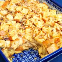 Caramel Banana French Toast Bake in a casserole dish.