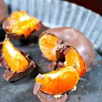 Chocolate Dipped Oranges on a tin tray