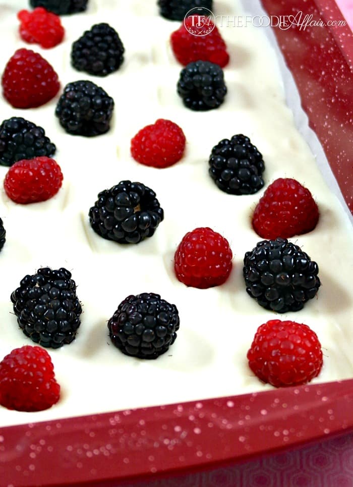 Fresh Berry White Chocolate Bark in a red pan