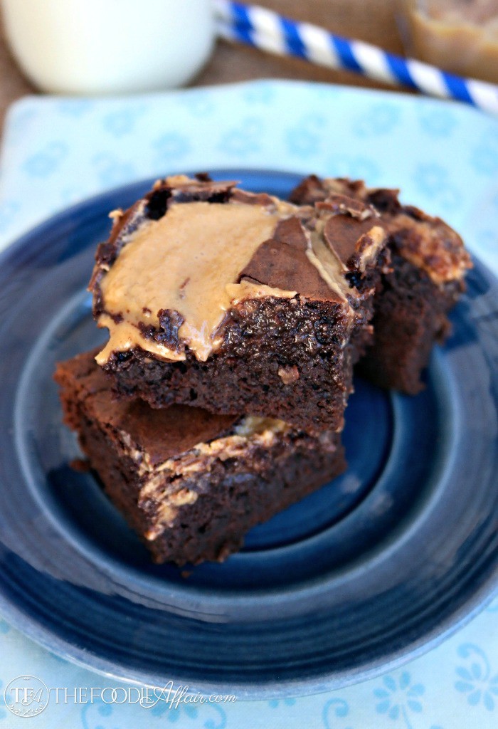 Peanut Butter Brownies on a blue plate