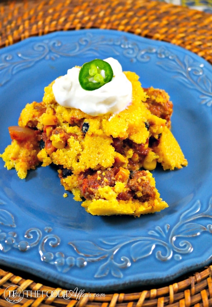 Turkey Chili Cornbread Pie - The Foodie Affair