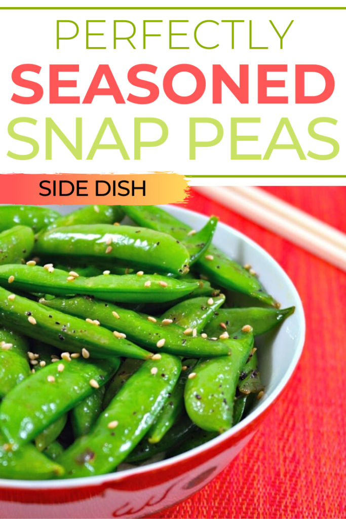 This stir-fry snap pea recipe only takes 5 minutes to cook a bright green, tender Perfectly seasoned snap peas! Simple and delicious additIon to any meal. #healthy #peas #sidedish 