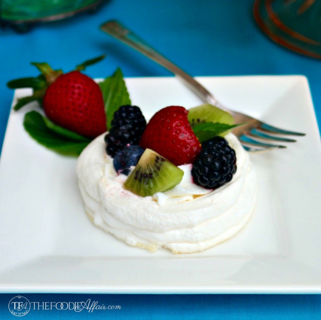 Individual Pavlova Nests on a white plate