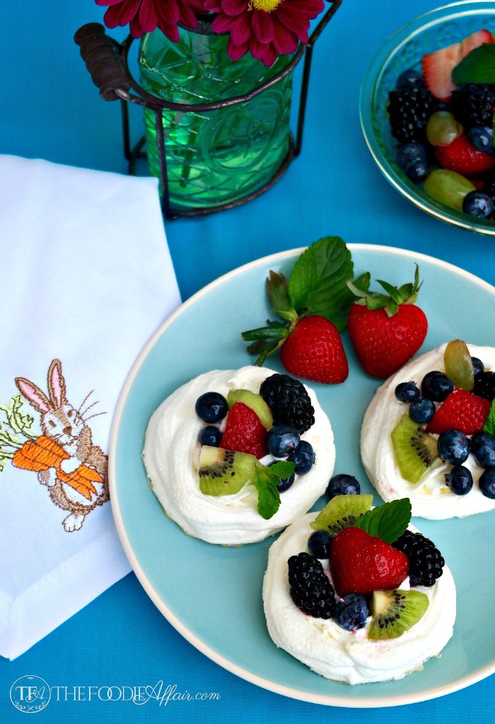 Individual Pavlova Nests on a blue plate