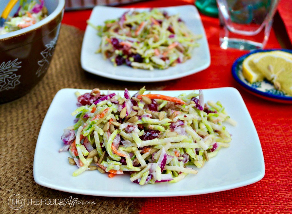 Broccoli slaw on white plate