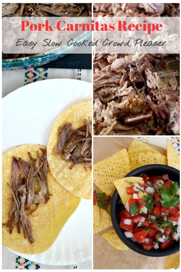 Slow Cooker Pork Carnitas just in time for your fiesta! Whether you are cooking for a crowd or want a main dish that will stretch through several meals, break out your slow cooker for these delicious pork carnitas! #carnitas #pork #slowcooker #crockpot #dinner #easy #thefoodieaffair