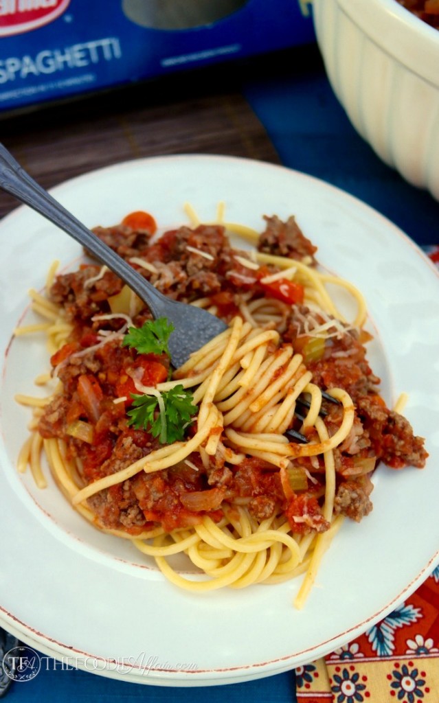 Barilla® Spaghetti with San Marzano Tomato & Meat Sauce - The Foodie Affair