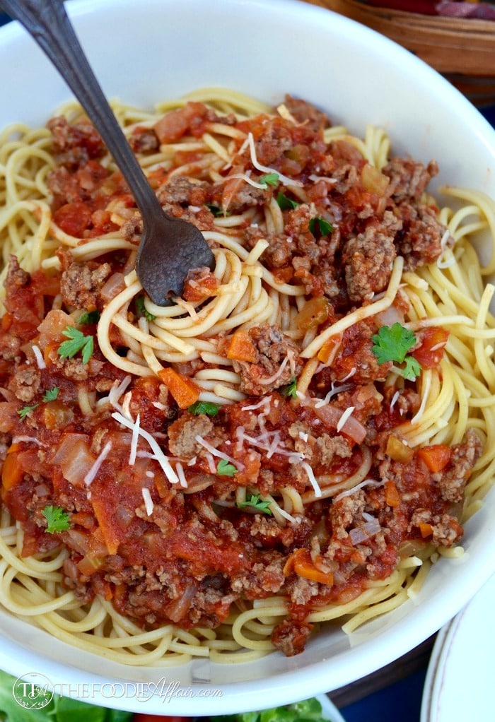 Barilla® Spaghetti with San Marzano Tomato & Meat Sauce - The Foodie Affair