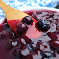 blueberry sauce in a white bowl