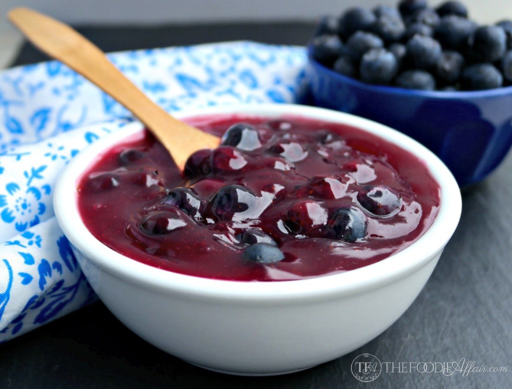 Homemade Blueberry Sauce in a white bowl