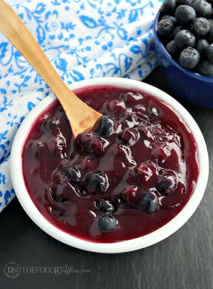 Homemade Blueberry Sauce in a white bowl