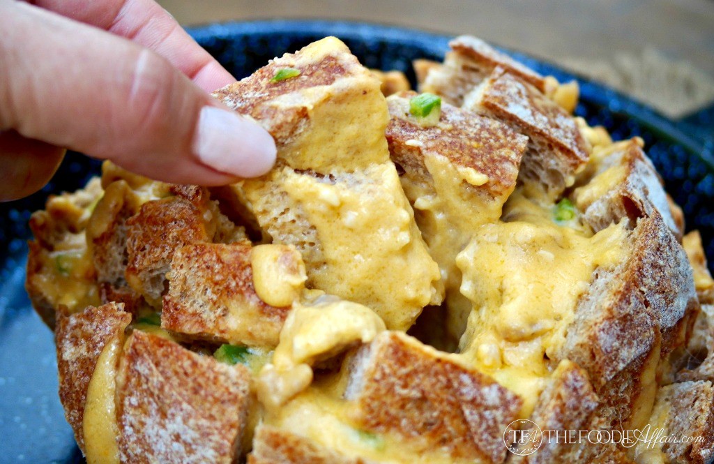 Cheesy Cheddar Pull Apart Bread with sausage and jalapeños is the ultimate party appetizer!