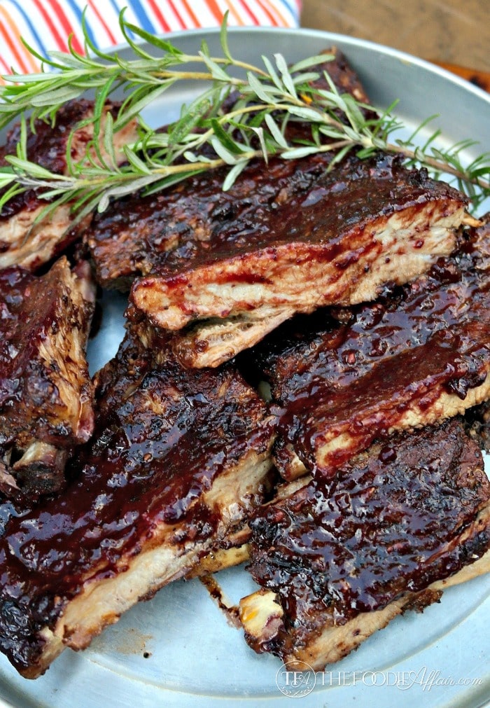 Easy Oven Baked Ribs with Blueberry Bourbon Sauce