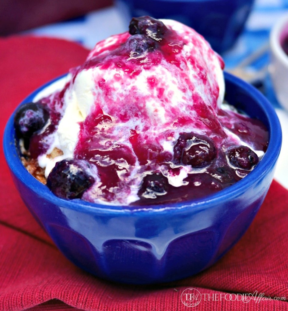 blueberry sauce over ice cream