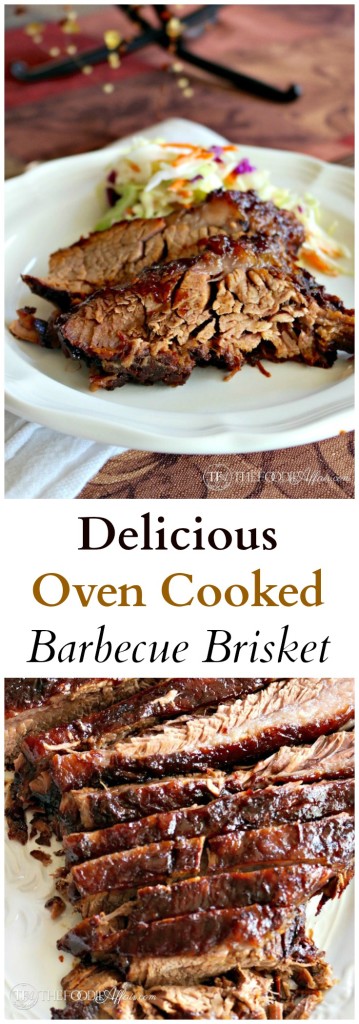 Delicious Oven Cooked Barbecue Brisket marinated overnight in liquid smoke and then slow cooked to perfection #Brisket #Barbecue #Beef | www.thefoodieaffair.com