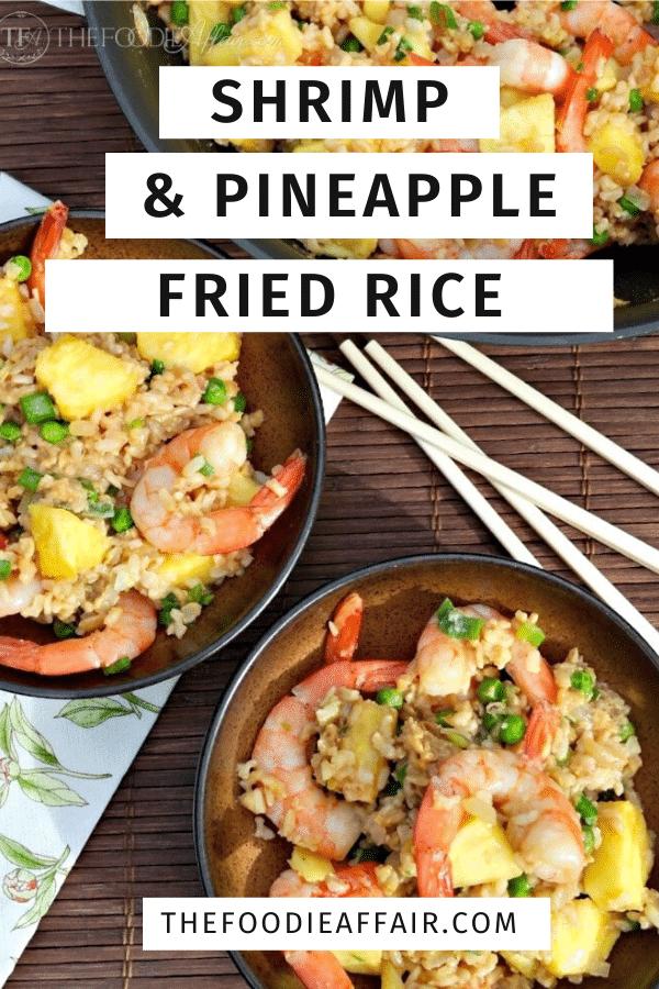 Simple fried rice recipe using leftover rice with pineapple and shrimp for a tropical flair.  Enjoy as a side dish or complete meal #friedrice #seafood #shrimp #asian #tropical