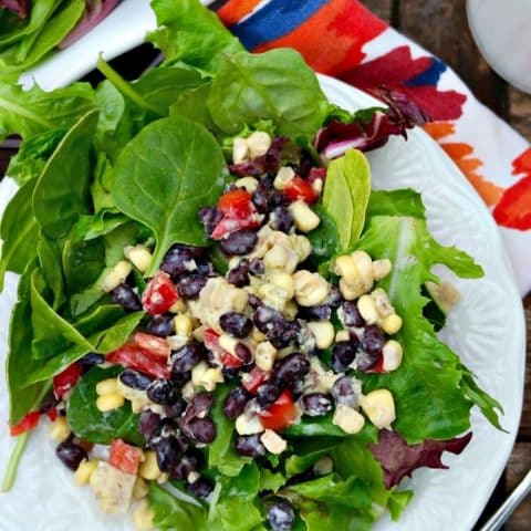 Black Bean and Corn Salad on top of greens