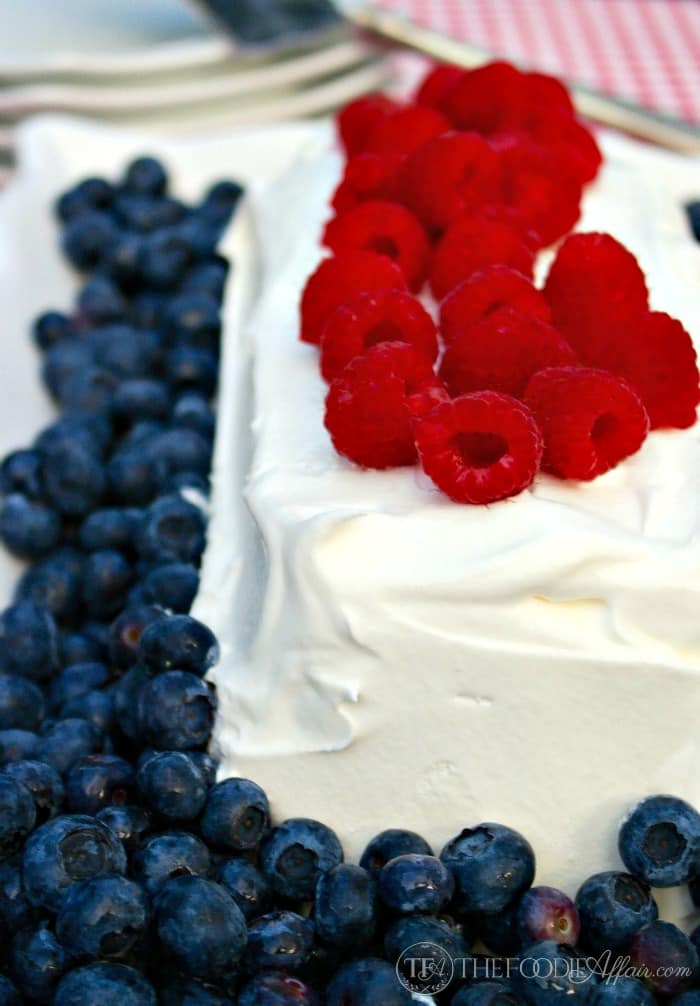 Raspberry Sorbet Cake with Fresh Blueberries