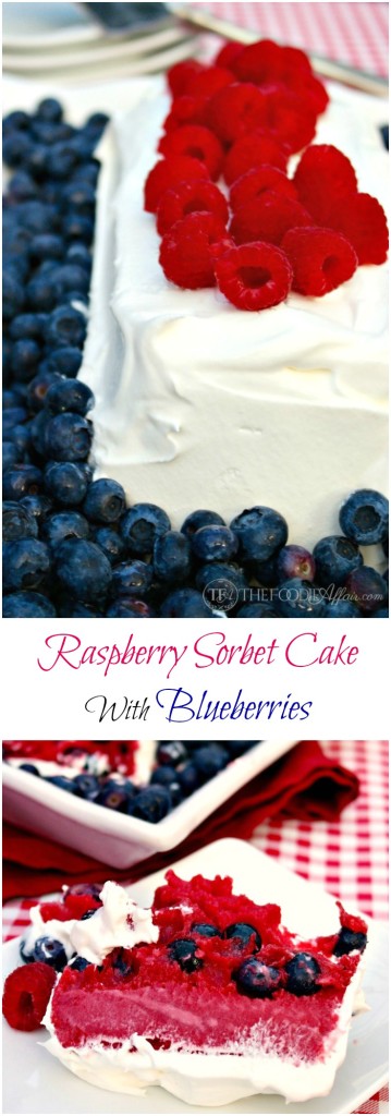 Raspberry Sorbet Cake with Fresh Blueberries - The Foodie Affair