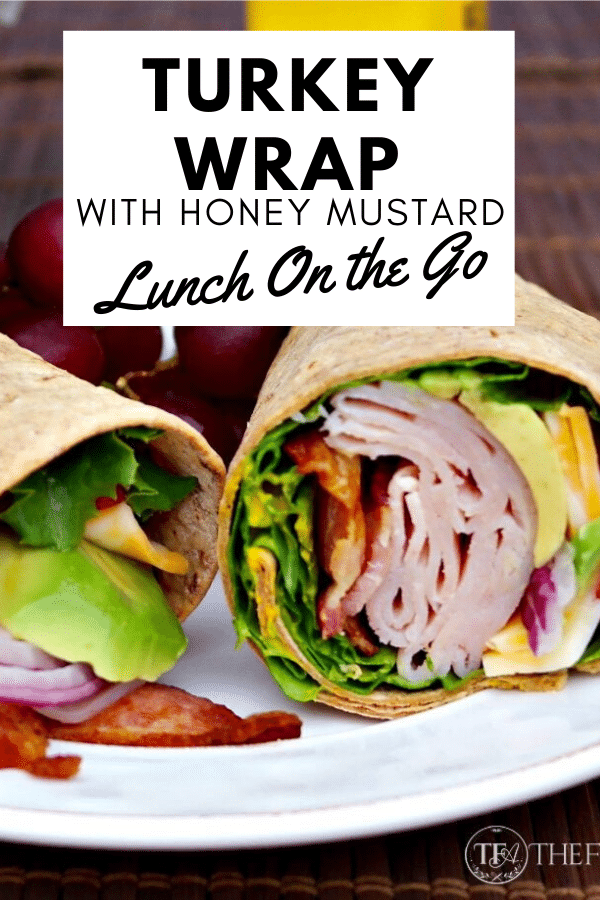 Easy lunch idea for on the go! This turkey wrap is full of the same ingredients you find in a sandwich, but without all the bread.  Perfect for low carb followers and for a quick meal idea. Don't forget the homemade honey mustard sauce! #wrap #lunchidea 
