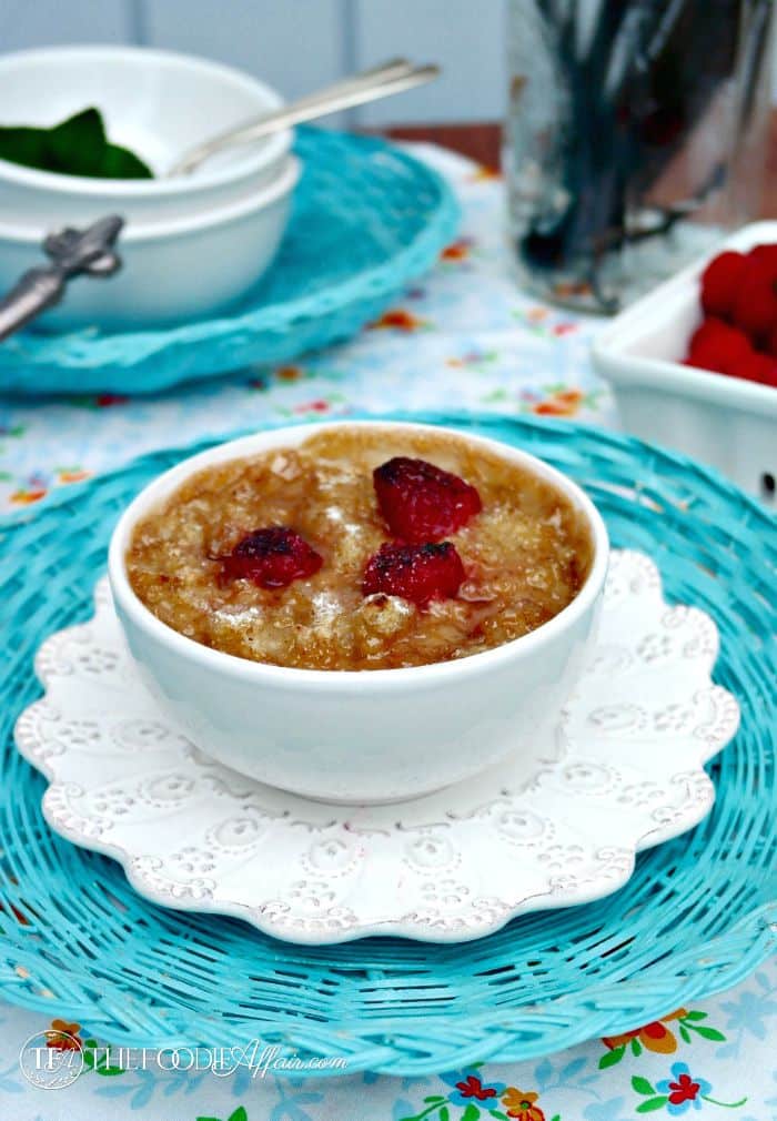 oatmeal brulee in a white bowl