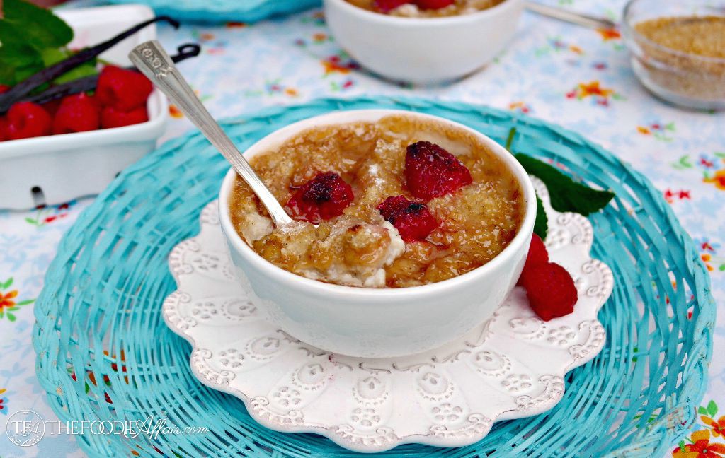 Gluten Free Vanilla Oatmeal Brûlée topped with a caramelized brown sugar crust makes this a delicious brunch entree. Top with fruits, nuts or shredded coconut. The Foodie Affair
